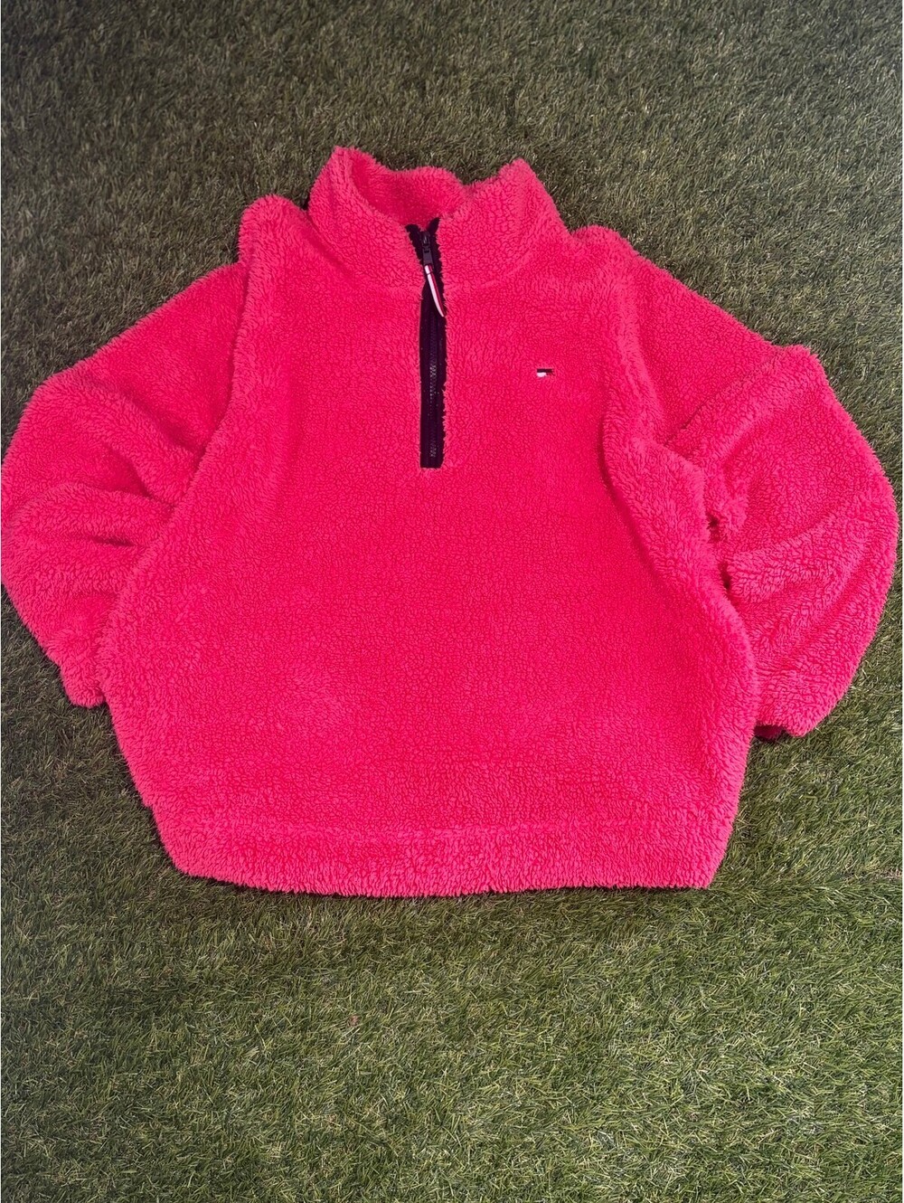 Vintage Tommy Hilfiger 0X pink fleece pullover, Made in Japan.